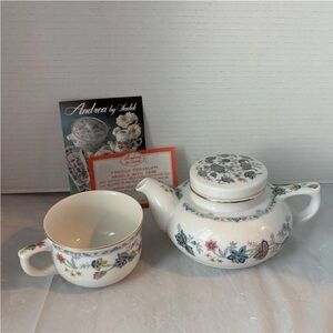 Andrea by Sadek Floral Corona Porcelain Teapot and Cup Set